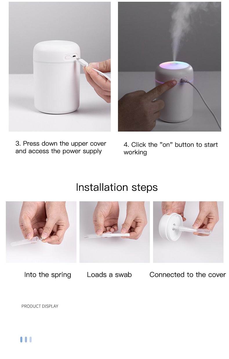 Ultrasonic Humidifier 300ml Portable USB Aroma Diffuser
